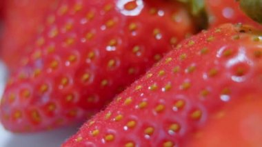 Çilek bir makroda kamera yavaş yavaş hareket ile vurdu