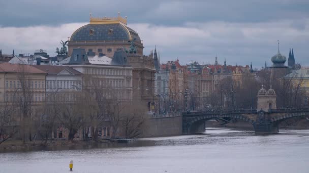 Berömda Floden Vltava Staden Prag Tjeckien Mars 2017 — Stockvideo