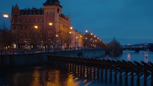 Panorama Vltavy Břehu Řeky Praha Česká Republika Března 2017 — Stock video