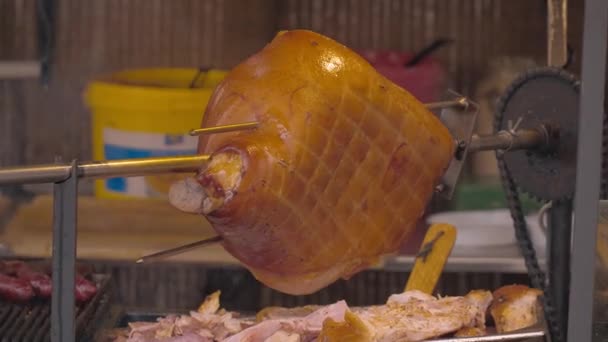 Jamón Parrilla Especialidad Carne Praga — Vídeos de Stock