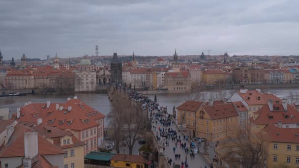 Mensen Karelsbrug Praag Praag Tsjechische Republiek Maart 2017 — Stockvideo