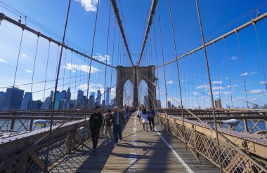 Brooklyn Köprüsü'nün New York - bir ünlü Simgesel Yapı-Manhattan - New York - 1 Nisan 2017
