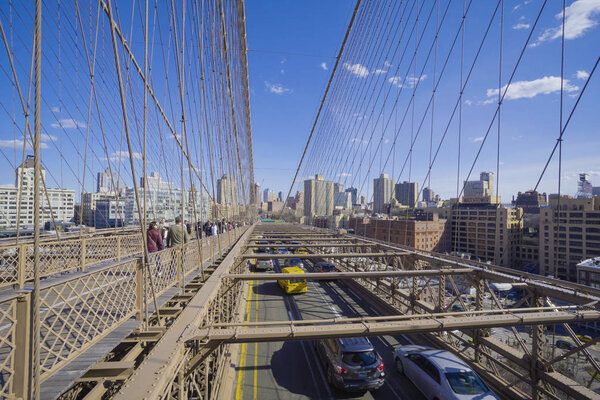 Street traffic on Brooklyn Bridge in New York- MANHATTAN - NEW YORK