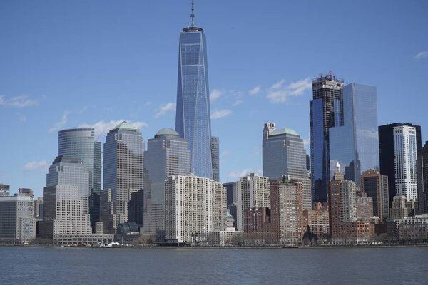 The skyline of Downtown Manhattan financial district with One World Trade Center building- MANHATTAN - NEW YORK