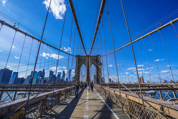 One of the main attractions in New York - famous Brooklyn Bridge- MANHATTAN - NEW YORK