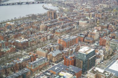 Geniş açı havadan görünümü Şehir Boston - Boston, Massachusetts - 3 Nisan 2017