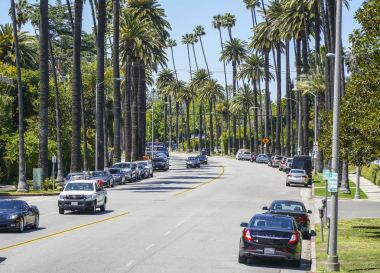 Palmiye ağaçları Beverly Hills - Los Angeles - California - 20 Nisan 2017 ile güzel sokak görünümü