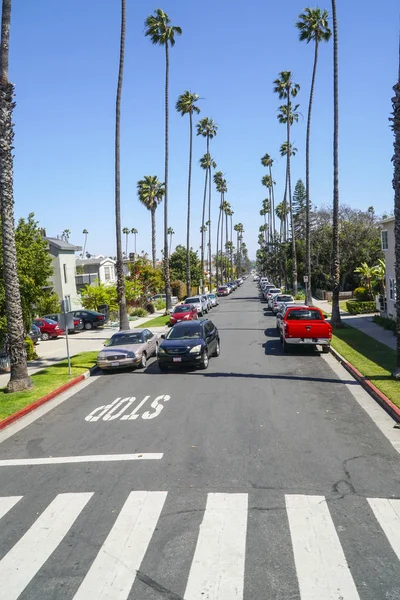 美丽街景在洛杉矶与棕榈树-洛杉矶加利福尼亚-2017 年 4 月 20 日 — 图库照片