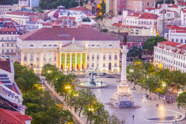 Dom Pedro Meydanı Lizbon Rossio - Lizbon - Portekiz - 17 Haziran 2017 üzerinde havadan görünümü