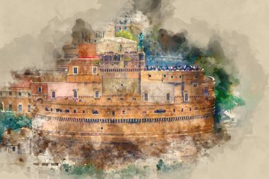 Castel Sant Angelo Roma - Vatikan büyük havadan görünümden melekler Kale denilen