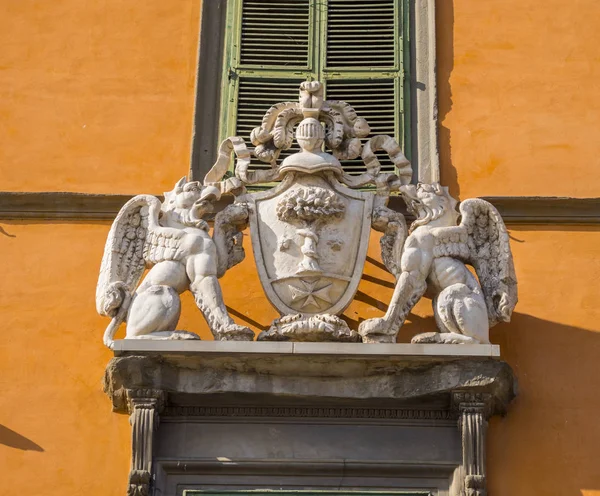 Hermosa cultura en un frente de casa en el distrito histórico de Pisa — Foto de Stock