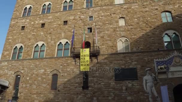 Florenz italien historisches stadthaus namens palazzo vecchio auf dem hauptplatz der stadt - toskana — Stockvideo