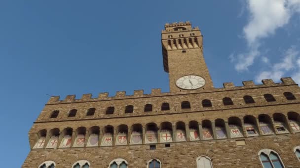 Florence Itálie historické radnice nazývá Palazzo Vecchio na hlavní městské náměstí - Toskánsko — Stock video