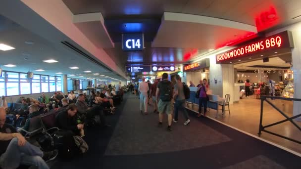Pěšky na zavazadla nárok na McCarran mezinárodní letiště Las Vegas - LAS VEGAS-NEVADA, 11. října 2017 — Stock video