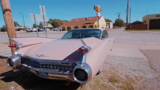 Classic American Oldtimer Car Like Pink Cadillac At Route 66