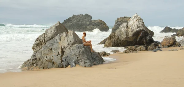 Wybrzeże Oceanu Atlantyckiego Adraga Beach Portugalii Podróże — Zdjęcie stockowe