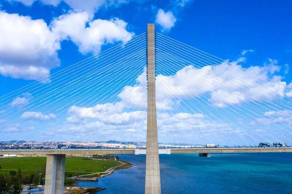 Lisszabon Városnézés Felülről Vasco Gama Híd Légi Felvétel — Stock Fotó