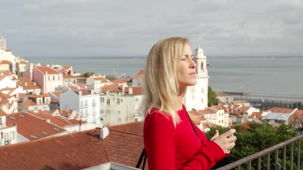 Attractive Girl Taking Pictures Historic District Lisbon Lisbon Portugal October — Stock Video