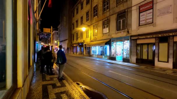 Vida Nocturna Histórico Barrio Alfama Lisboa Imágenes Timelapse — Vídeo de stock