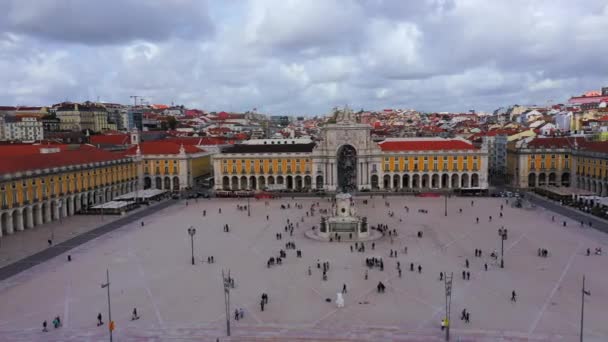 Obludné Denní Záběry Augusta Gate Commerce Square Lisabonu Shora Praca — Stock video