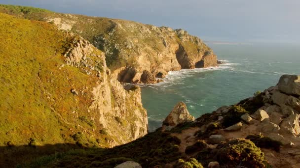 Чудесное Место Португалии Кабо Рока Побережье Атлантического Океана — стоковое видео