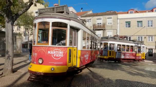 Lizbon Portekiz Deki Ünlü Tramvayın Gündüz Çekimleri Ekim 2019 — Stok video