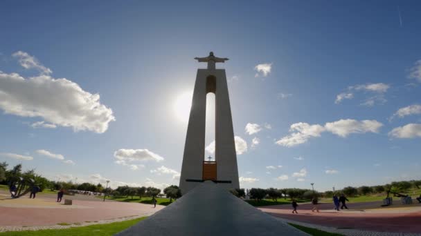 Vista Aérea Panorâmica Sobre Cristo Estátua Colina Lisboa Almada Chamado — Vídeo de Stock