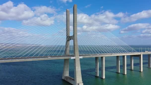 Ponte Vasco Gama Sul Fiume Tejo Lisbona Filmati Dall Alto — Video Stock