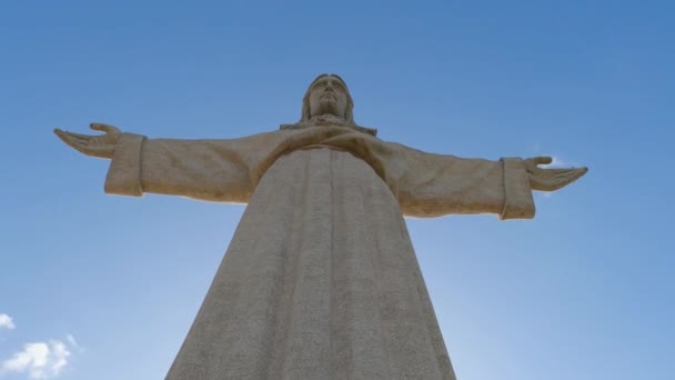 Primer Plano Estatua Cristo Colina Lisboa Almada Llamado Cristo Rei — Vídeo de stock