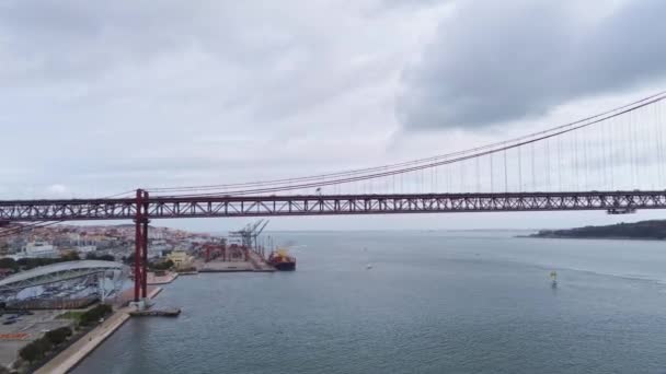 Rio Tejo Bron Över Floden Tejo Lissabon Ovanifrån Lissabon Portugal — Stockvideo