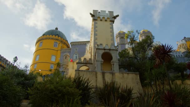 Colorful buildings of National Palace of Pena at Sintra — Stock Video