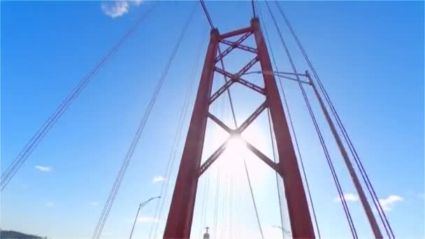 Ridning Genom Rio Bridge Över Tejo Lissabon Ovanifrån Lissabon Portugal — Stockvideo