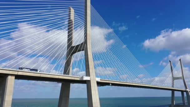 Jembatan Vasco Gama Melintasi Sungai Tejo Lisbon Footage Lisbon Portugal — Stok Video