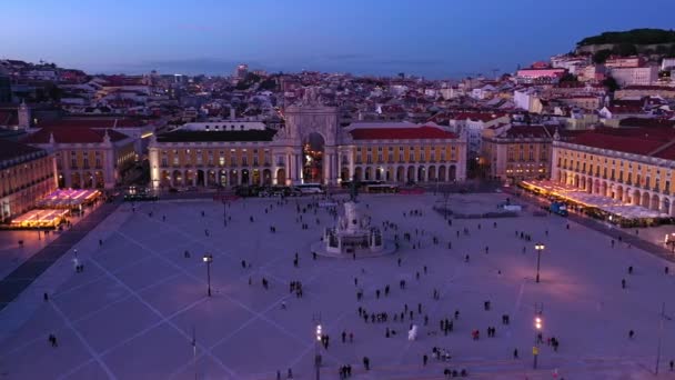 Wieczór Augusta Brama Plac Handlowy Lizbonie Góry — Wideo stockowe