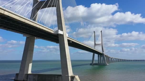 Ponte Vasco Gama Sobre Rio Tejo Lisboa Filmagem Cima Lisboa — Vídeo de Stock