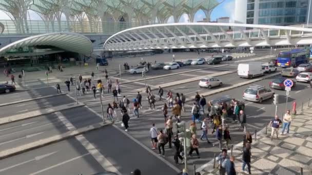 Famous Oriente Train Station in Lisbon - CITY OF LISBON, PORTUGAL - NOVEMBER 5, 2019 — Stock Video