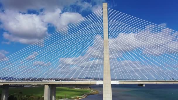 Puente Vasco Gama Sobre Río Tejo Lisboa Filmación Desde Arriba — Vídeos de Stock