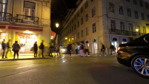 Vita Notturna Nello Storico Quartiere Alfama Lisbona Filmati Timelapse — Video Stock