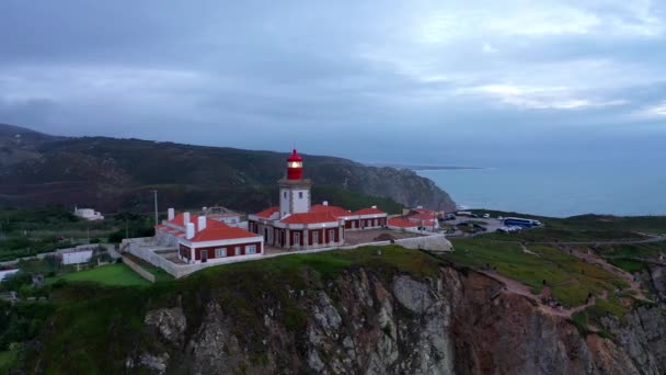 Cabo Roca Világítótoronnyal Híres Mérföldkő Portugáliában — Stock videók