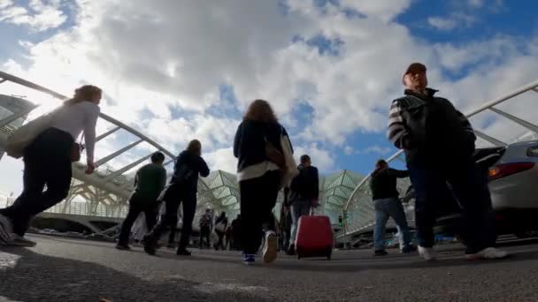 Plan Journalier Personnes Marchant Dans Les Rues Lisbonne — Video