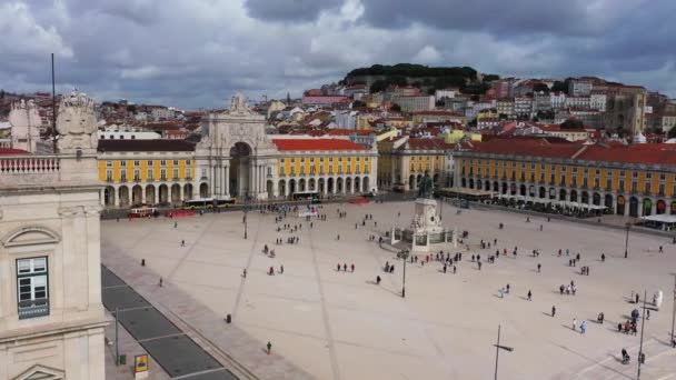 Dzienne Ujęcie Augusta Gate Commerce Square Lizbonie Góry — Wideo stockowe