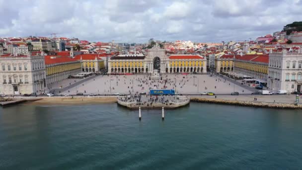 Day Time Shot Augusta Gate Commerce Square Lisbon — стокове відео