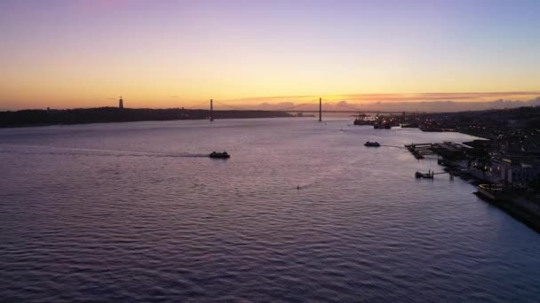 Tournage Soirée Pont Rio Sur Rivière Tejo Lisbonne Haut Lisbonne — Video