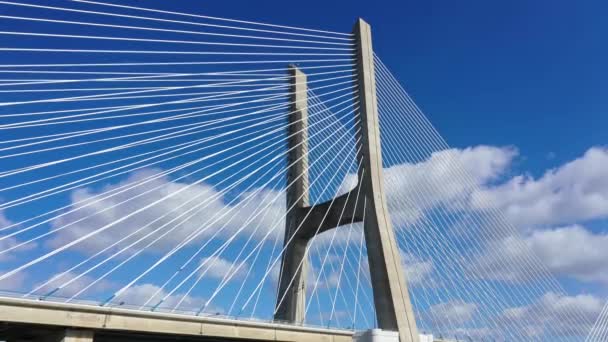 Day Time Footage Famous Vasco Gama Bridge River Tejo Lisbon — Stock videók