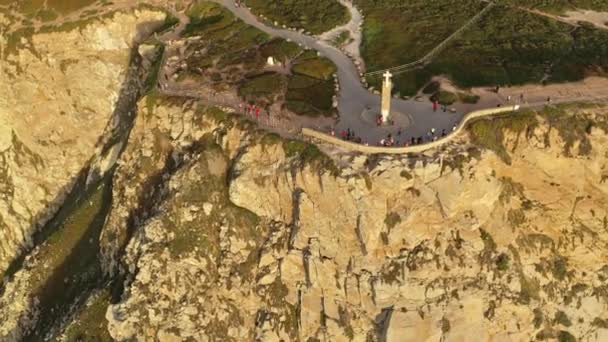 Cape Roca at Sintra Natural Park oceanfront - aerial view — Stock Video