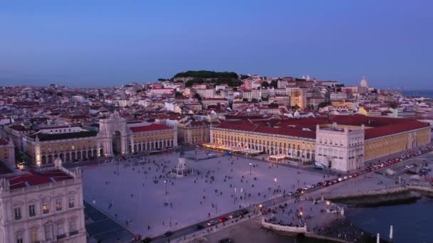 Wieczór Augusta Gate Commerce Square Lizbonie Góry Praca Comercio Lisboa — Wideo stockowe