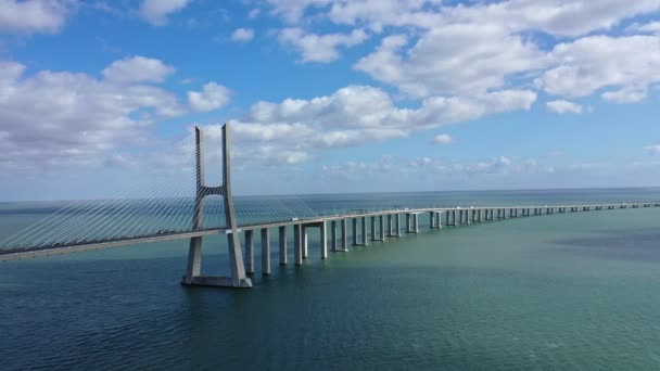 Ημερήσιο Βίντεο Της Διάσημης Γέφυρας Vasco Gama Πάνω Από Τον — Αρχείο Βίντεο