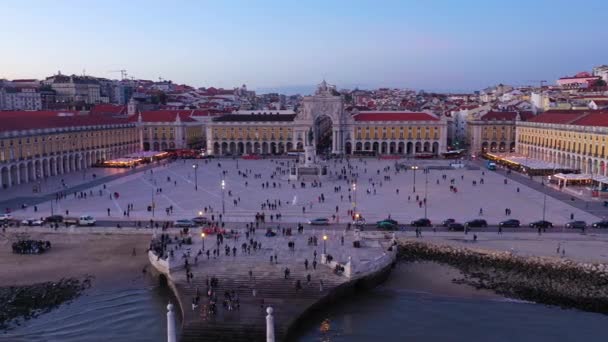 Lizbon Daki Akşam Augusta Kapısı Ticaret Meydanı Praca Comercio Lisboa — Stok video