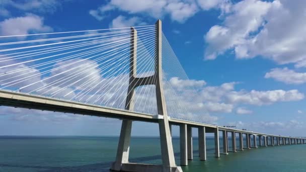 Day Time Footage Famous Vasco Gama Bridge River Tejo Lisbon — Stock Video