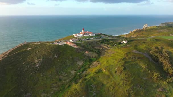 Cabo Roca Met Vuurtoren Beroemd Oriëntatiepunt Portugal — Stockvideo